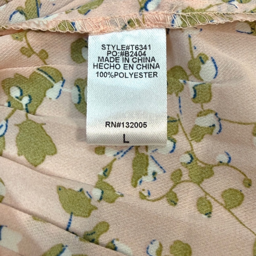 Entro Pink Floral Bell Sleeve Strappy V-Neck Pleated Blouse Top T6341 New L - Picture 7 of 8